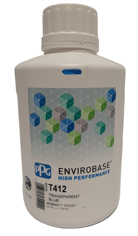 PPG T412 Transparent Blue Envirobase High Performance Automotive Paint Tint - 1 L