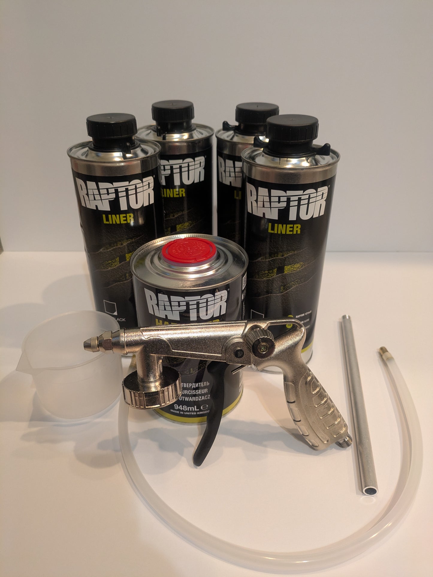 3.8ltr (1 gallon) Upol Black Raptor Kit With Spray Gun