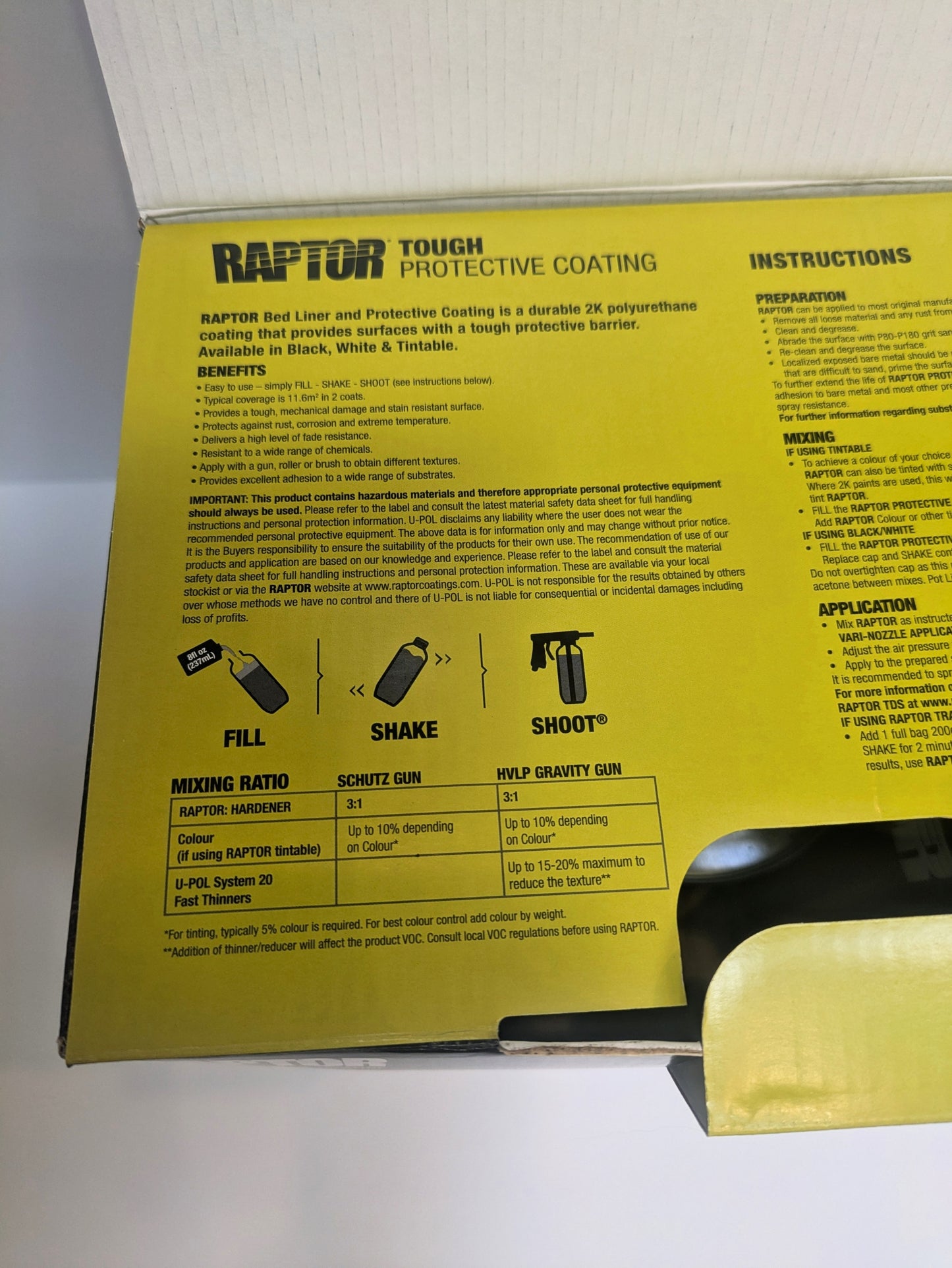 3.8ltr (1 gallon) Upol Black Raptor Kit